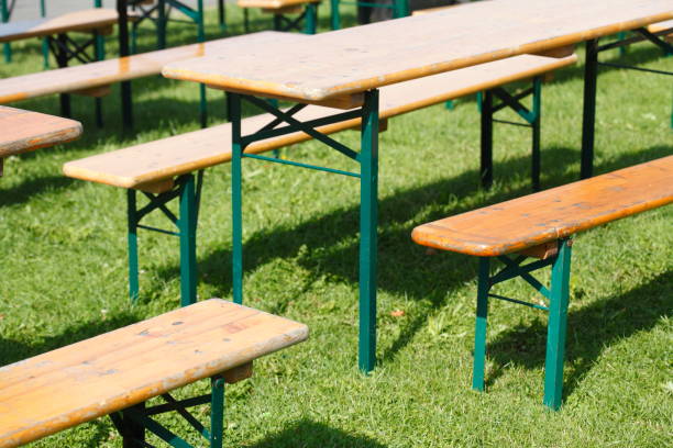 istock Benches and folding tables made of wood 815663062