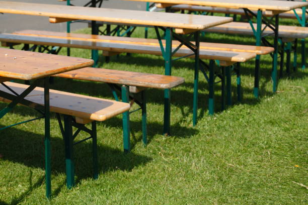 istock Benches and folding tables made of wood 815663088