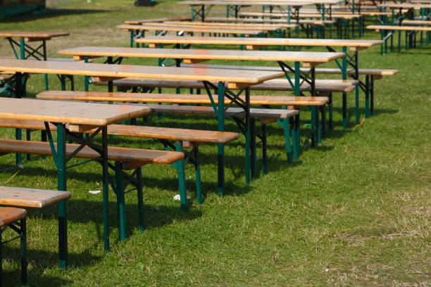 istock Benches and folding tables made of wood 815663100