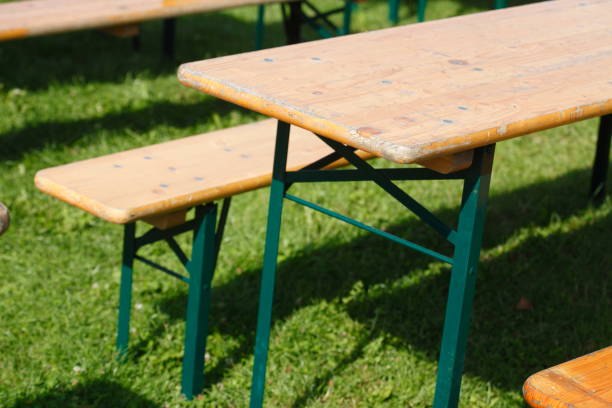 istock Benches and folding tables made of wood 815663182
