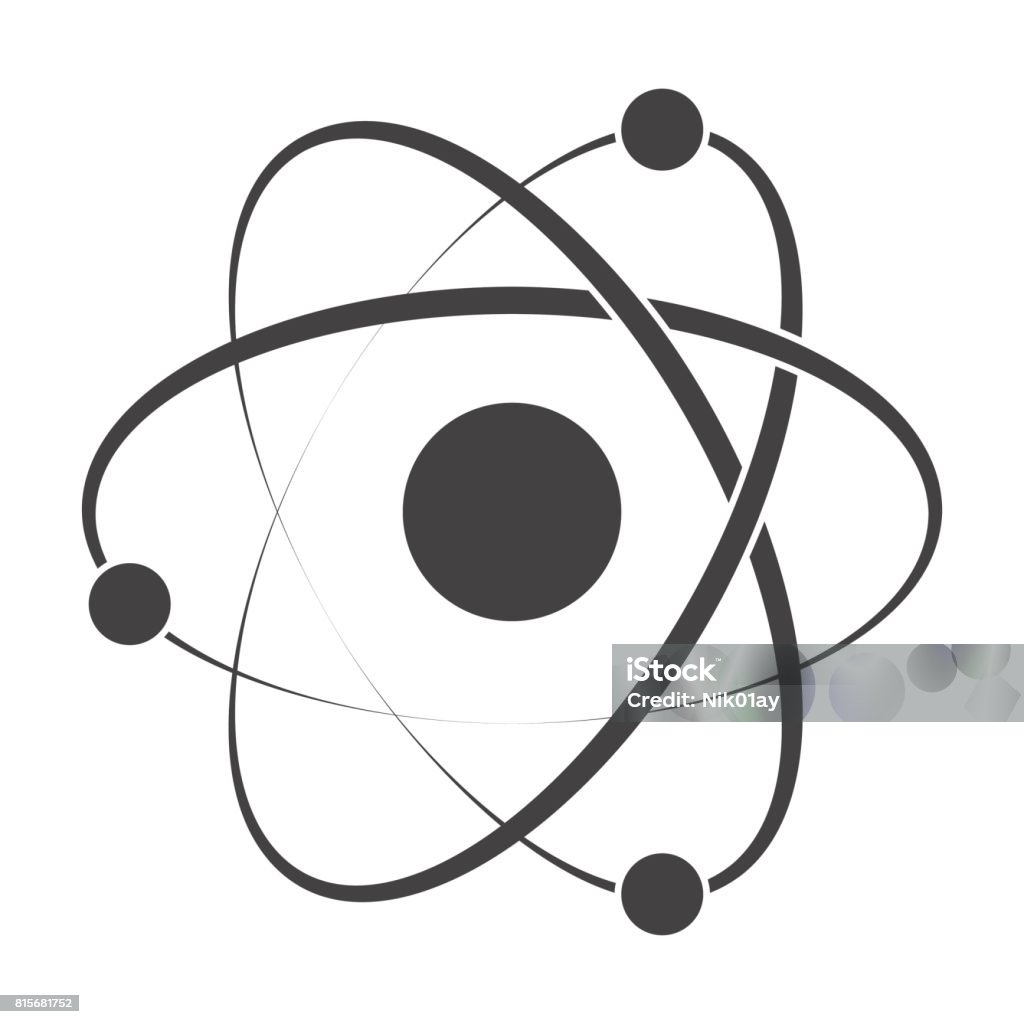 Model Atom Icon Model atom concept for molecular chemistry or physic, vector silhouette Atom stock vector