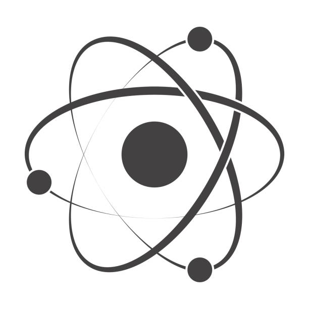 Model Atom Icon Model atom concept for molecular chemistry or physic, vector silhouette neutron stock illustrations