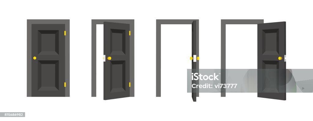 Doors set. Front view opened and closed the door. Isolated vector illustration. Doors set. Front view opened and closed the door. Isolated vector illustration Door stock vector