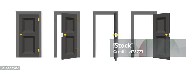 Doors Set Front View Opened And Closed The Door Isolated Vector Illustration Stock Illustration - Download Image Now