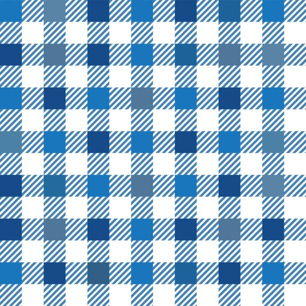 ilustrações de stock, clip art, desenhos animados e ícones de blue mix seamless gingham pattern - stripped shirt