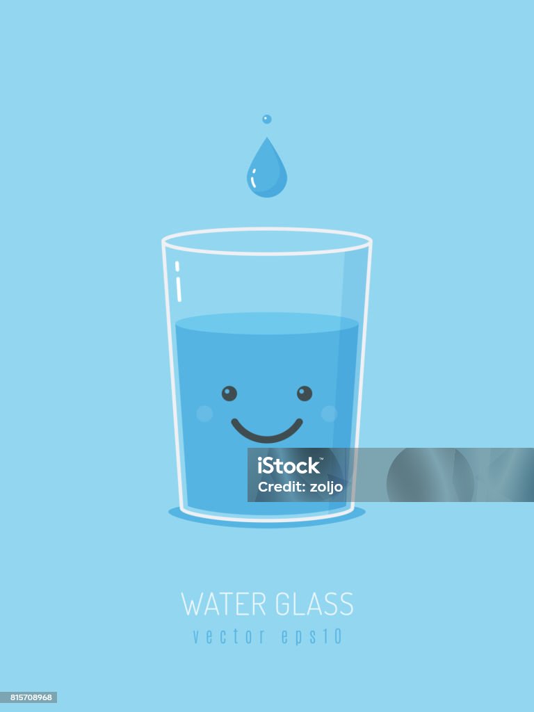 Water Glass Mascot Glass of water with cartoon smiley face vector illustration Drinking Glass stock vector