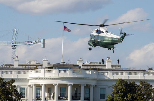 Helicopter Marine One brings the Obama's home from a day trip to Boston, 5:15PM, March 30, 2015.