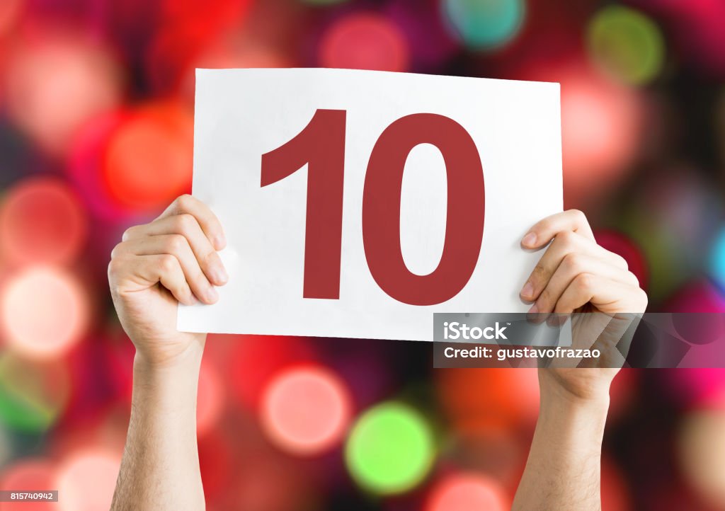 10 closet 10 placard with lights on background Number 10 Stock Photo