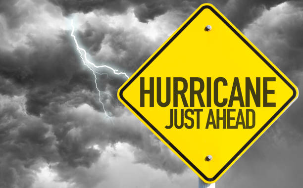 Hurricane road sign Hurricane Just Ahead lightning storm natural disaster cloud stock pictures, royalty-free photos & images