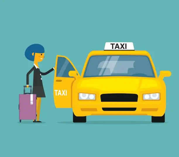 Vector illustration of Businesswoman calling for a taxi
