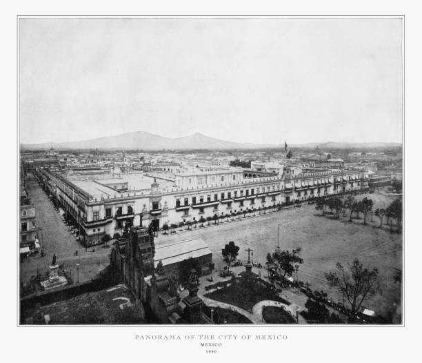 Panorama of the City of Mexico, Antique Mexican Photograph, 1893 Antique Mexican Photograph: Panorama of the City of Mexico, 1893: Original edition from my own archives. Copyright has expired on this artwork. Digitally restored. popocatepetl volcano photos stock pictures, royalty-free photos & images