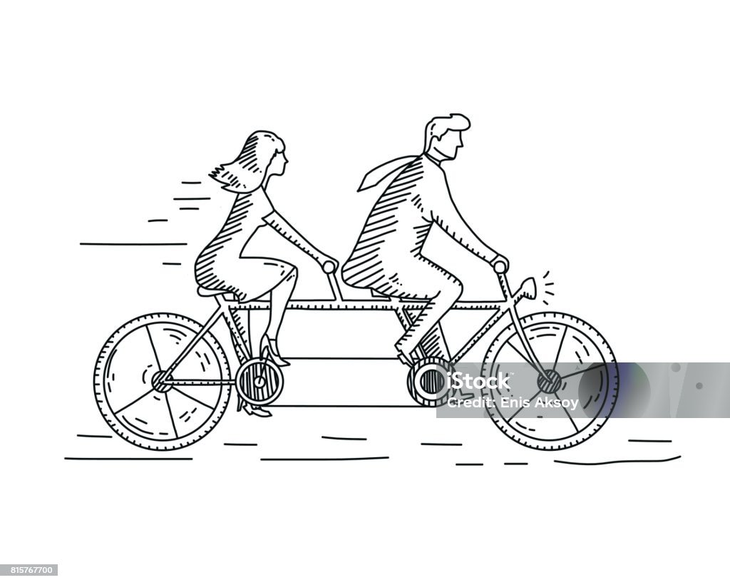 Partnership Tandem Bicycle stock vector