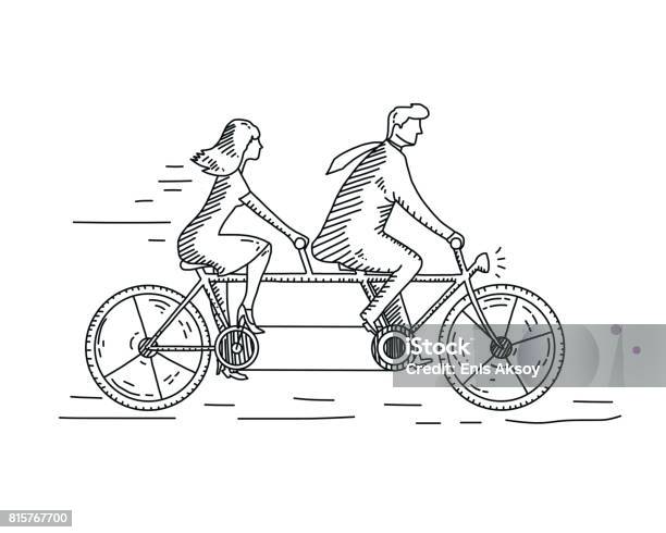 Partnership Stock Illustration - Download Image Now - Tandem Bicycle, Bicycle, Cycling