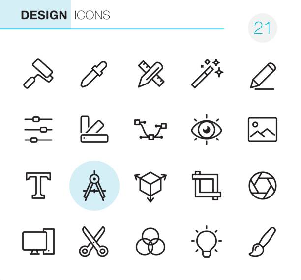 Graphic Design - Pixel Perfect icons 20 Outline Style - Black line - Pixel Perfect icons / Set #21 editor stock illustrations