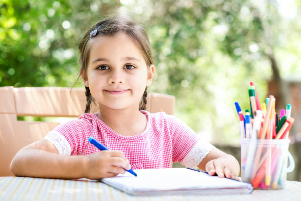 istock Little Girl Drawing Picture Outdoors In Summer 815771430