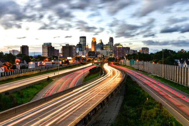 istock Minneapolis Skyline and Traffic Light Trails 815781846