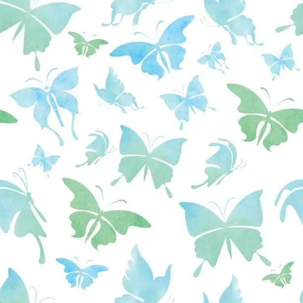 Vector illustration of Seamless Watercolor Butterfly Pattern