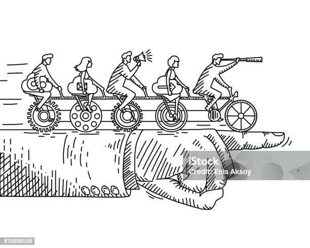 Teamwork Concept Stock Illustration - Download Image Now - Teamwork, Tandem Bicycle, Sketch
