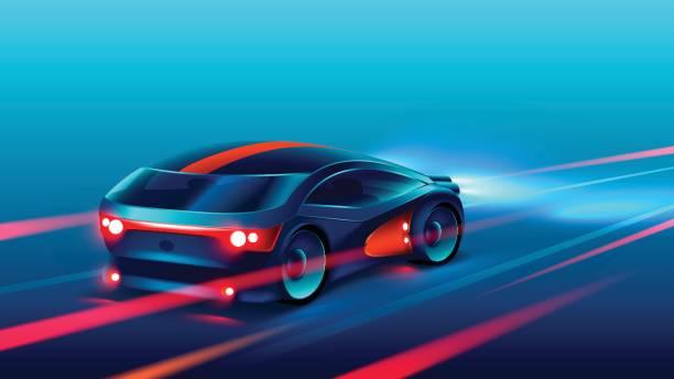 ilustrações de stock, clip art, desenhos animados e ícones de sports car racing on the highway in the night. vector - car track