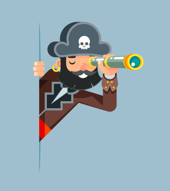 Pirate Buccaneer Filibuster Corsair Sea Dog Spyglass Telescope Spy Look Out Corner Idea Search Discovery Concept Supervision Cartoon Character Solution Flat Design Vector Illustration Pirate Buccaneer Filibuster Corsair Sea Dog Spyglass Telescope Spy Look Out Corner Idea Search Discovery Supervision Concept Cartoon Character Solution Flat Design Vector Illustration dog pointing stock illustrations