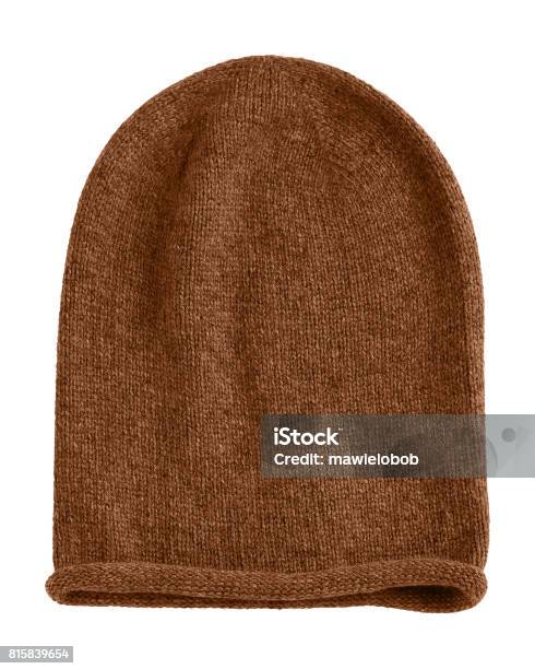 Brown Long Beannie Autumn Hat Isolated Stock Photo - Download Image Now - Autumn, Brown, Cap - Hat