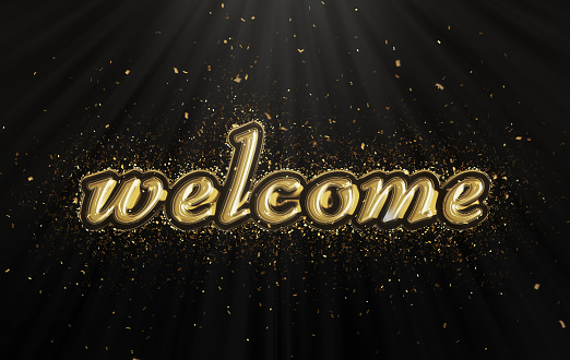 Gold Welcome word with confetti