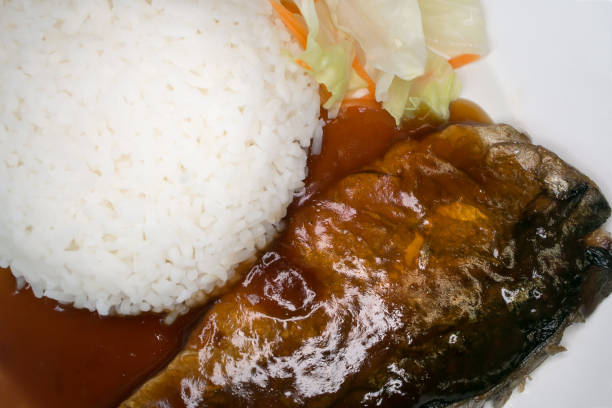 Grilled saba fish with sweet sauce and rice