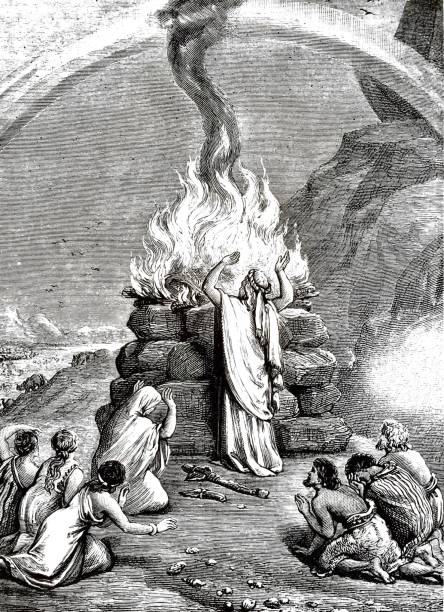 noah auf dem berg, christliches symbol zu opfern - god of fire stock-grafiken, -clipart, -cartoons und -symbole