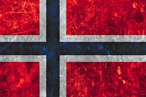 Flag of Norway on dirty grunge background.