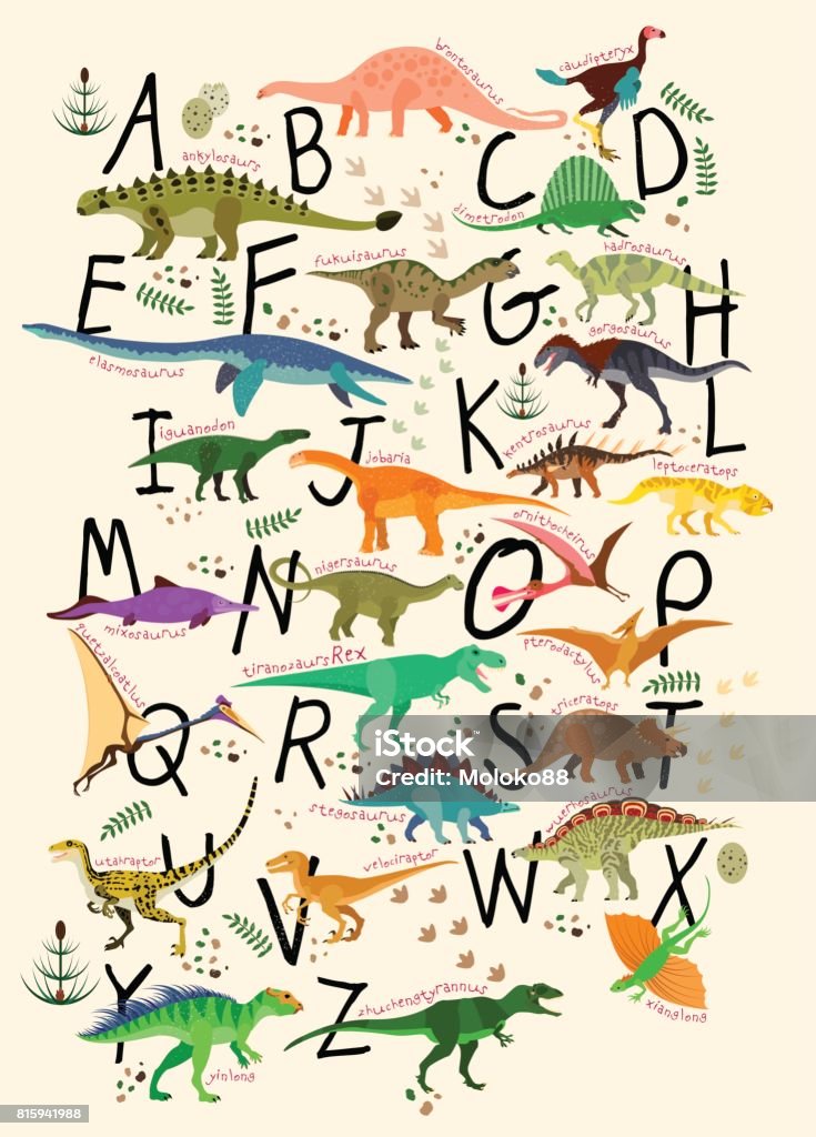 ABC Dinosaurs. Learning Alphabets With Dinosaurs. ABC Dinosaurs. Vector Illustration Dinosaur stock vector