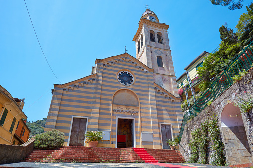 Portofino, Divo Martino romanic church in a sunny day in Italy
