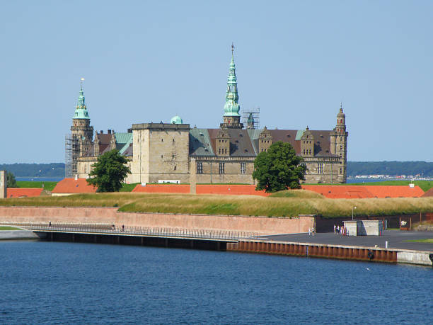 Helsingor, Denmark - July 23, 2019: Medieval Kronborg Castle on the North Sea over the Oresund Strait. It is one of the most important Renaissance castles in Northern Europe