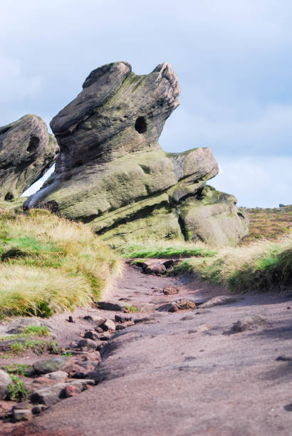uno sperone roccioso a the roaches, una popolare destinazione a piedi nelle staffordshire moorlands, regno unito - stone leek foto e immagini stock