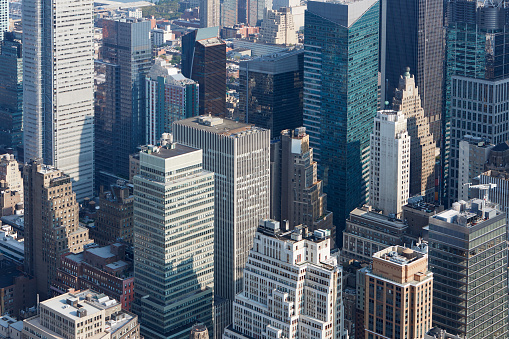 New York City Manhattan aerial view with skyscrapers in a clear sunny day