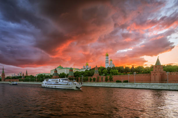Sunset over the Moscow Kremlin stock photo