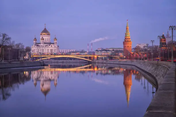 Reflection of the Cathedral of Christ the Savior and the Water Tower