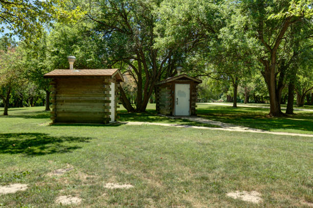 istock Deluxe accommodations at Comlara Park include log cabin style toilet buildings.High Dynamic Range (HDR) photo processes applied 816025566