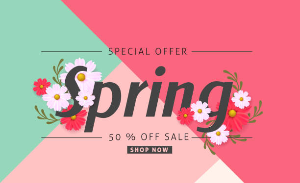 spring 01 Spring sale background banner with beautiful colorful flower. Vector illustration. spring banner stock illustrations