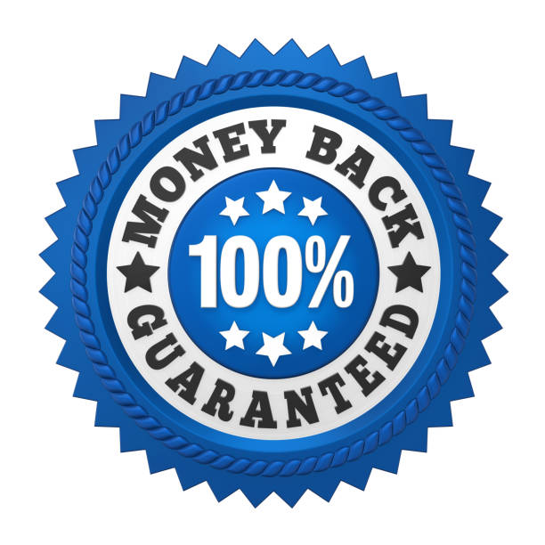 Money Back Guaranteed Label Isolated Money Back Guaranteed Label isolated on white background. 3D render reliability stock pictures, royalty-free photos & images