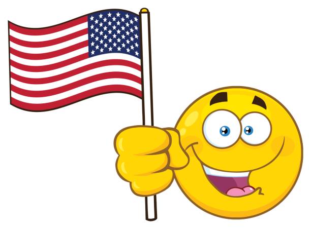 патриотический желтый мультфильм emoji лицо характер размахивая американским флагом - 11242 stock illustrations