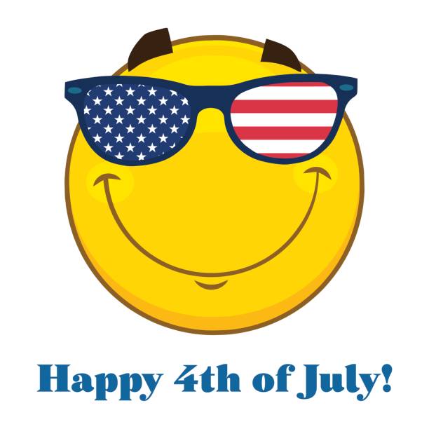 미국 플래그 선글라스와 웃는 애국 노란색 만화 emoji 얼굴 캐릭터 - 11250 stock illustrations
