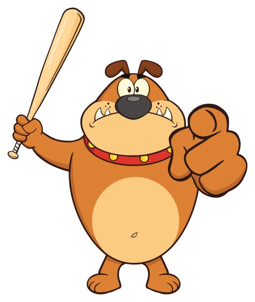istock Angry Brown Bulldog Cartoon Mascot Character Holding A Bat And Pointing 816104510