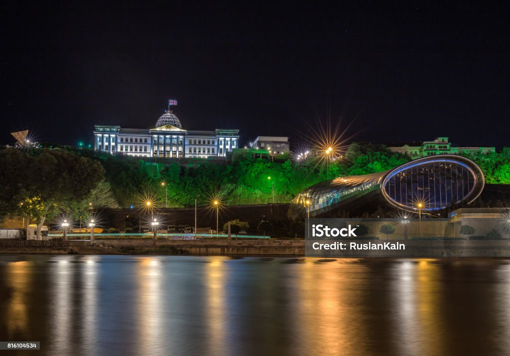 Government building Tbilisi Government building at night shot with long exposure technique, Tbilisi, Georgia. Architecture Stock Photo