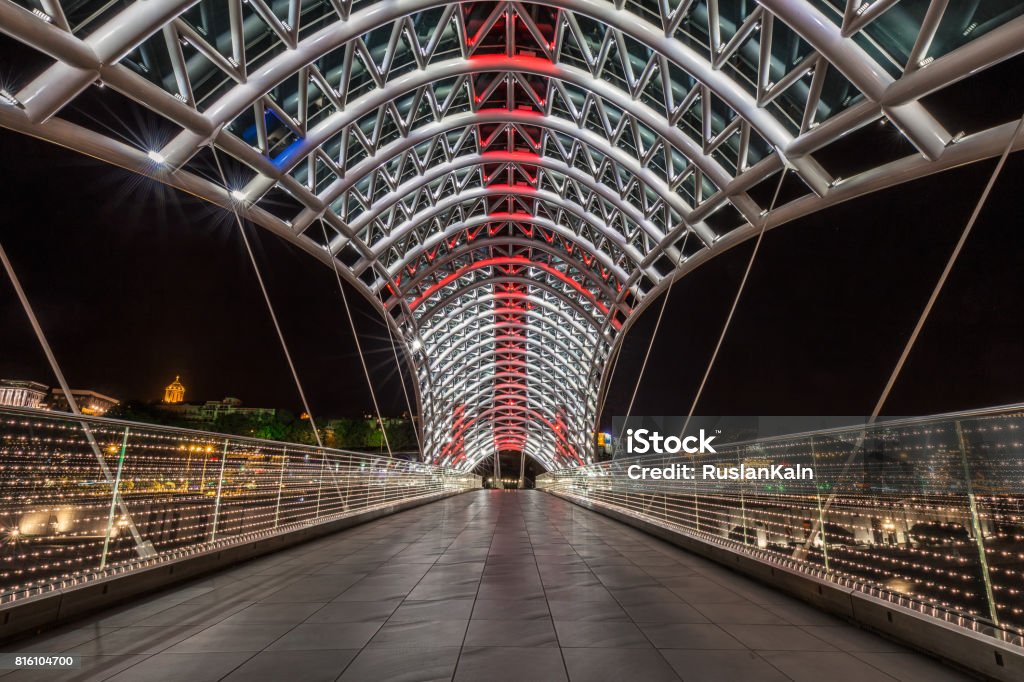 Peace bridge Tbilisi Peace bridge at night shot with long exposure technique, Tbilisi, Georgia. Architecture Stock Photo