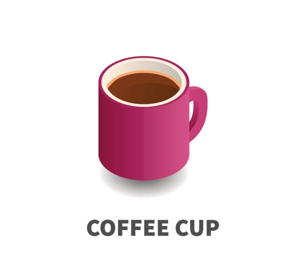 stockillustraties, clipart, cartoons en iconen met koffiekopje pictogram, symbool van de vector in isometrische 3d-stijl geïsoleerd op een witte achtergrond. - hot chocolate purple