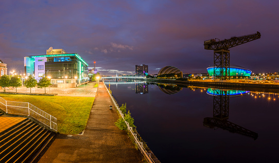 A panoramic image of the Glasgow SEC on the banks of the River Clyde.