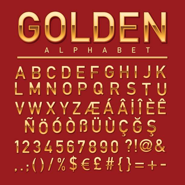 Golden Alphabet Gold colored alphabet, numbers and orthographic symbols. typesetter stock illustrations