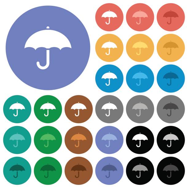 ilustraciones, imágenes clip art, dibujos animados e iconos de stock de sombrilla redonda plana multi color iconos - protection insurance dark rain