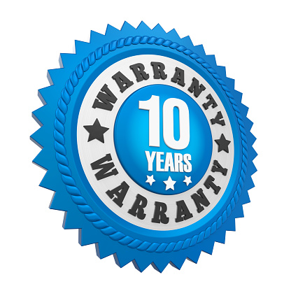 10 Years Warranty Badge solated on white background. 3D render