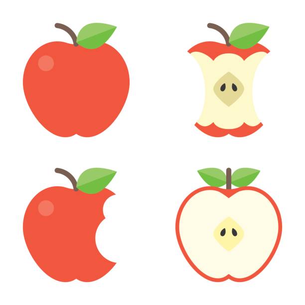 Apple icons set Apple icons set, flat design apple bite stock illustrations